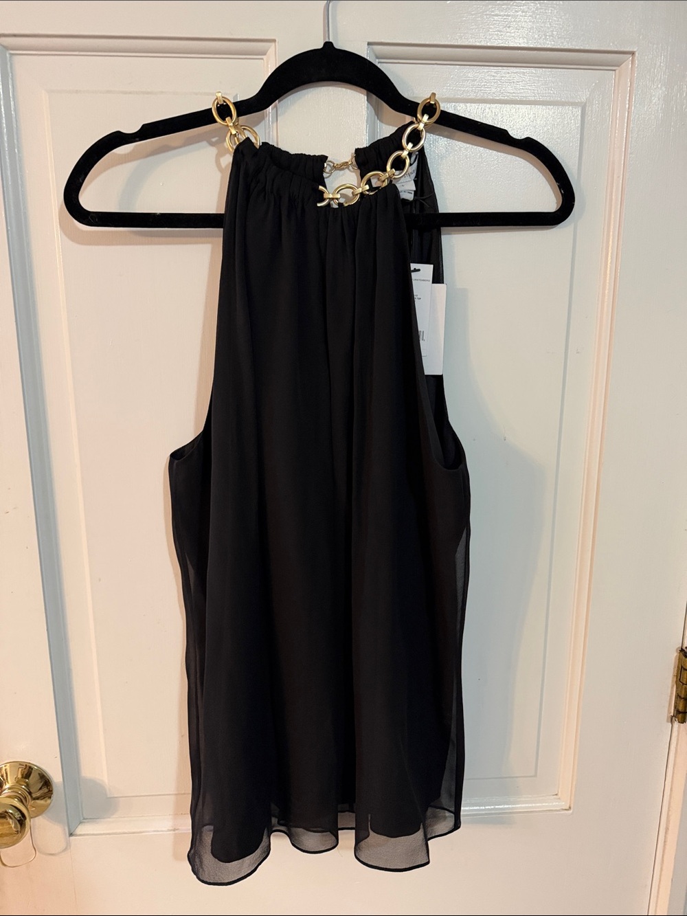 Diane Von Furstenberg Black Sleeveless Halter Top with Gold Chain